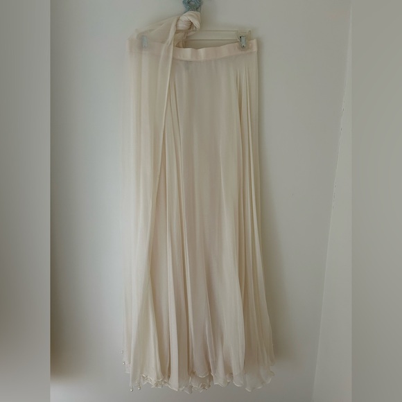 Vintage Dresses & Skirts - *SOLD* Vintage Cream Chiffon Maxi Skirt with Matching Faux Pearl Scarf